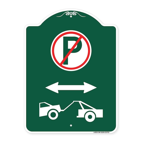 Signmission No Parking-Tow Away Zone W/ Graphic, Green & White Aluminum Sign, 18" x 24", GW-1824-23793 A-DES-GW-1824-23793 - main